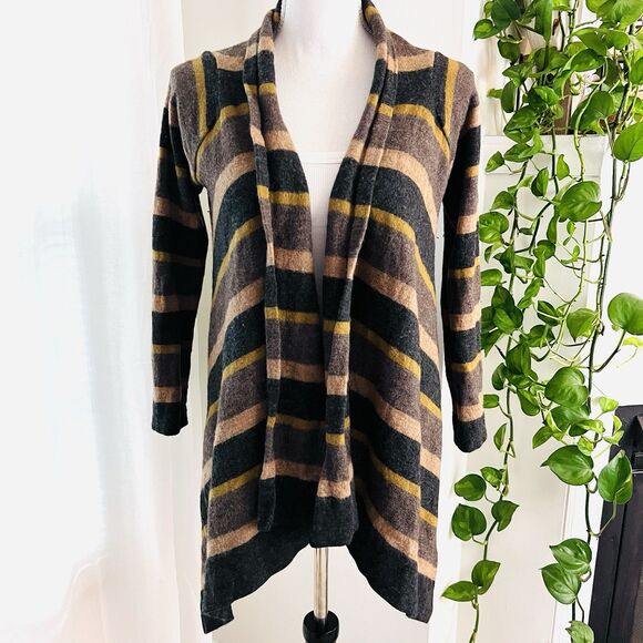 Cynthia Rowley 100% MERINO WOOL Brown Striped Boho Cozy Cardigan Sweater - S/M - Picture 1 of 8